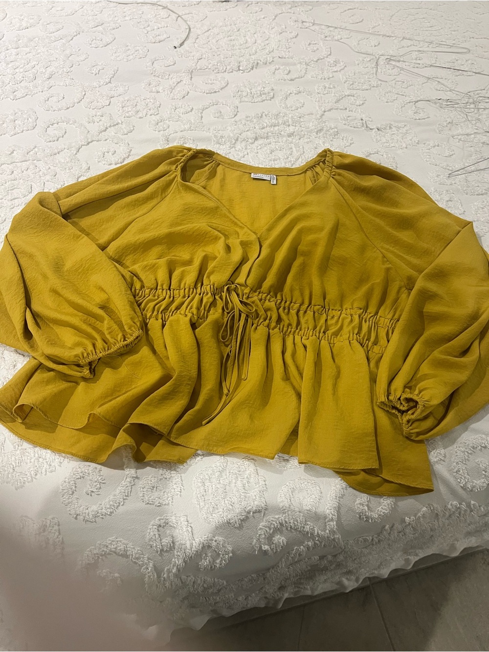 ASOS Curve Mustard Yellow Drawstring Peasant Blouse
